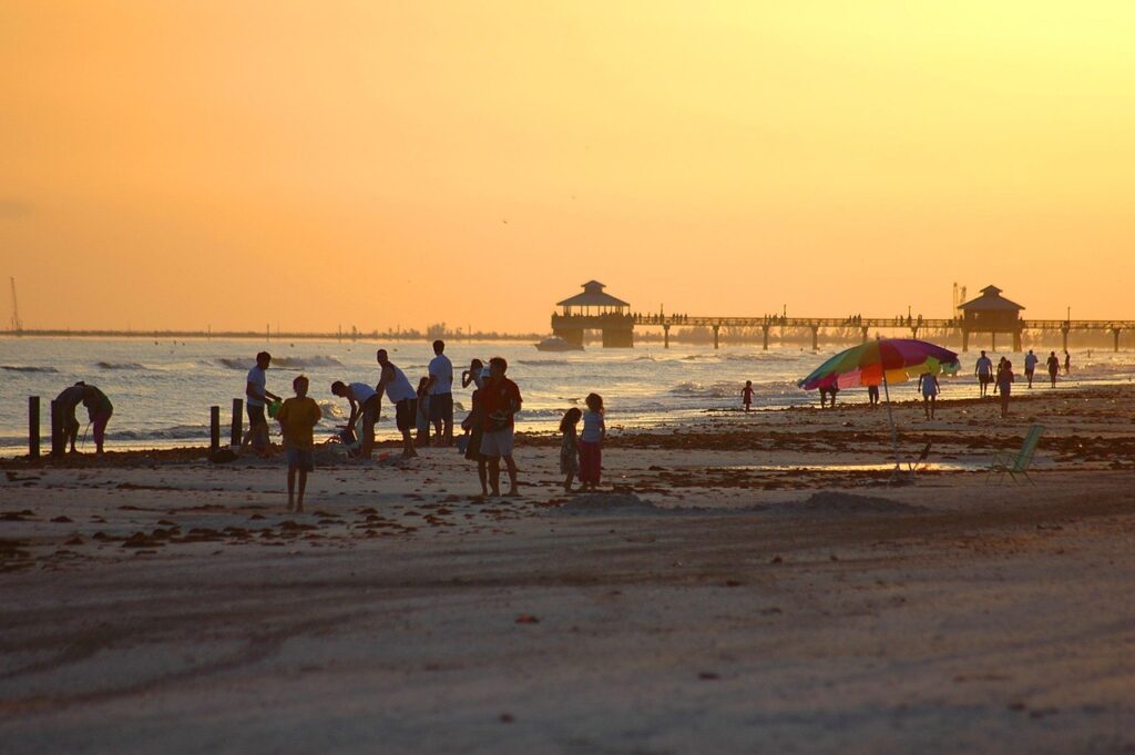 Fort Myers Beach Pier at sunset, Lee County, Florida