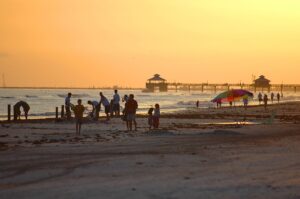 Fort Myers Beach Pier at sunset, Lee County, Florida