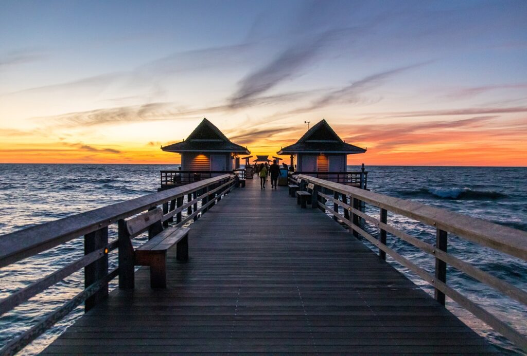 Naples Pier at sunset in Collier County, Florida