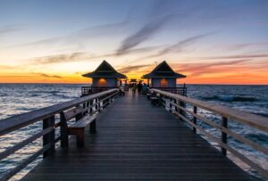 Naples Pier at sunset in Collier County, Florida