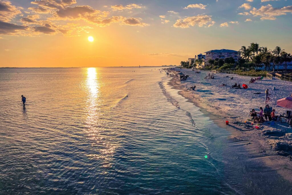Fort Myers Beach Florida shoreline at sunset